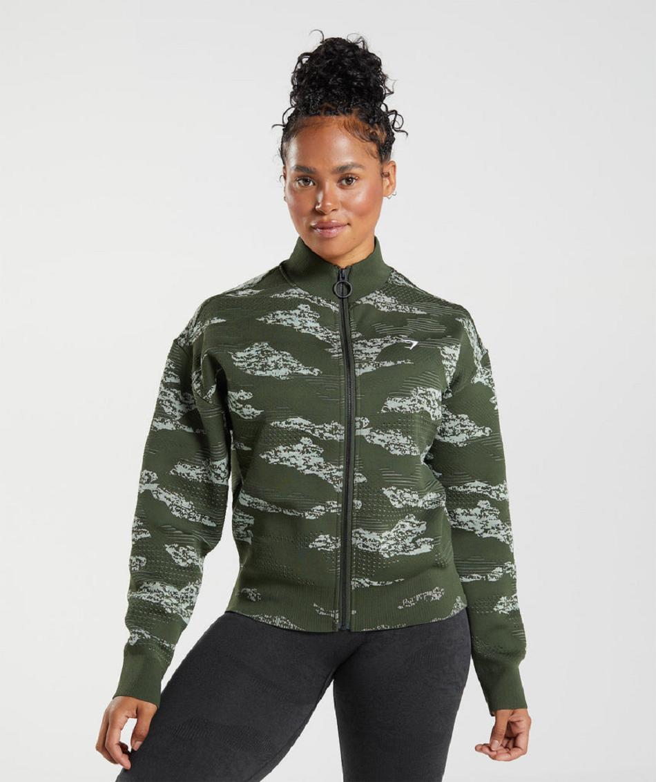 Gymshark Adapt Camo Seamless Track Ženske Jakne Maslinasto Zelene Zelene | HR 3536FDN